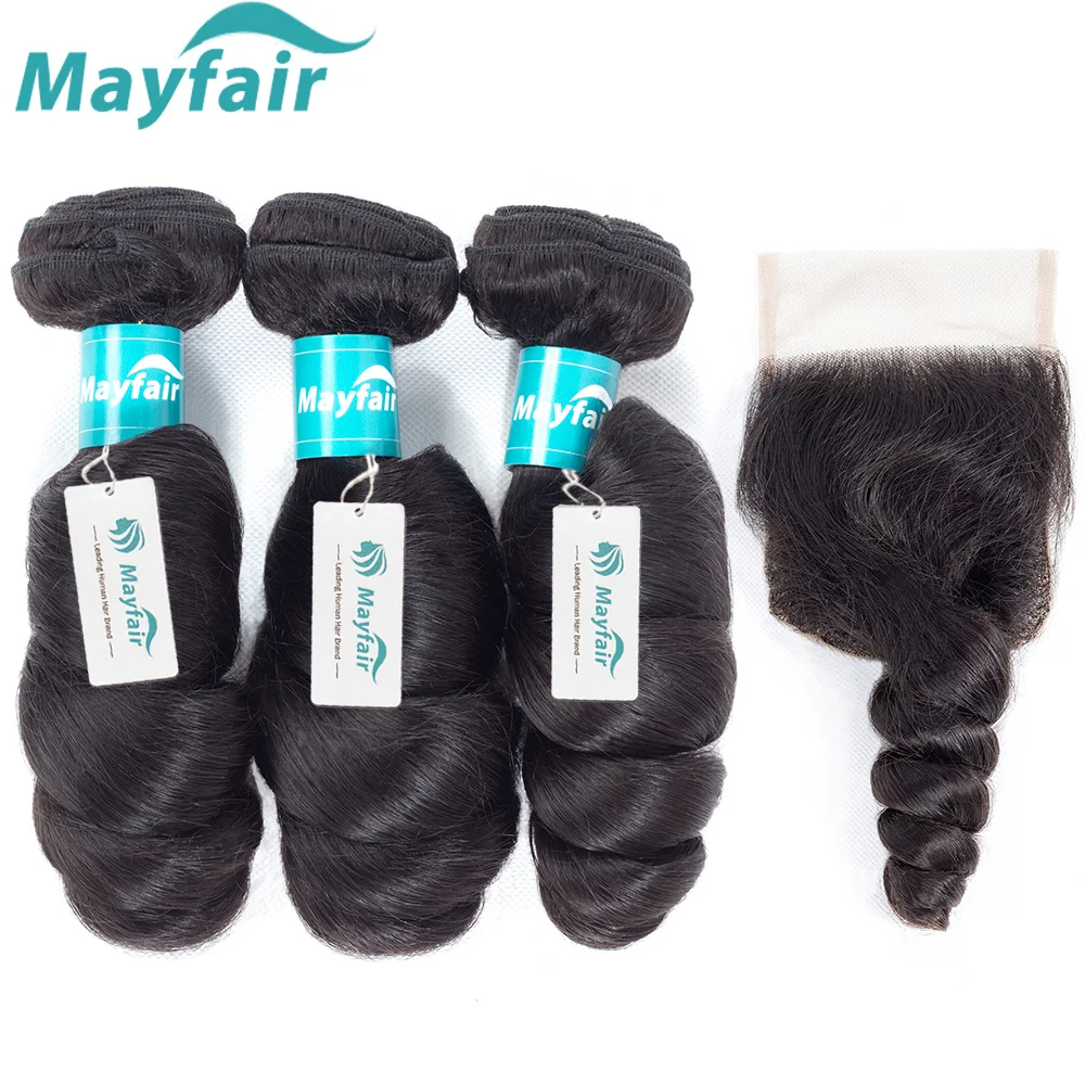 Mayfair бразильские волнистые пряди с закрытием 100% человеческих волос Плетение 4