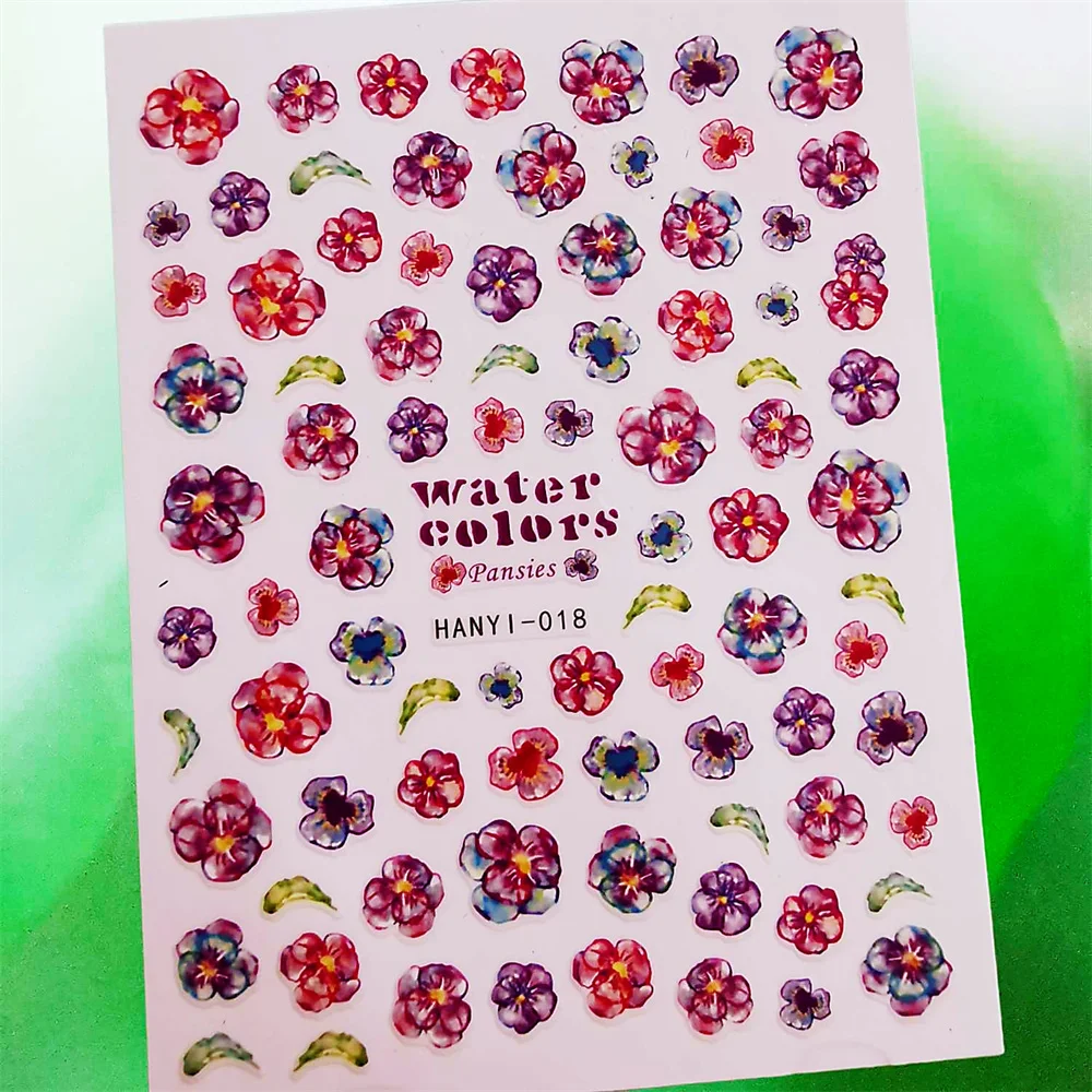 Мультяшные цветочные узоры наклейки для ногтей 3D наклейка на тыльную сторону