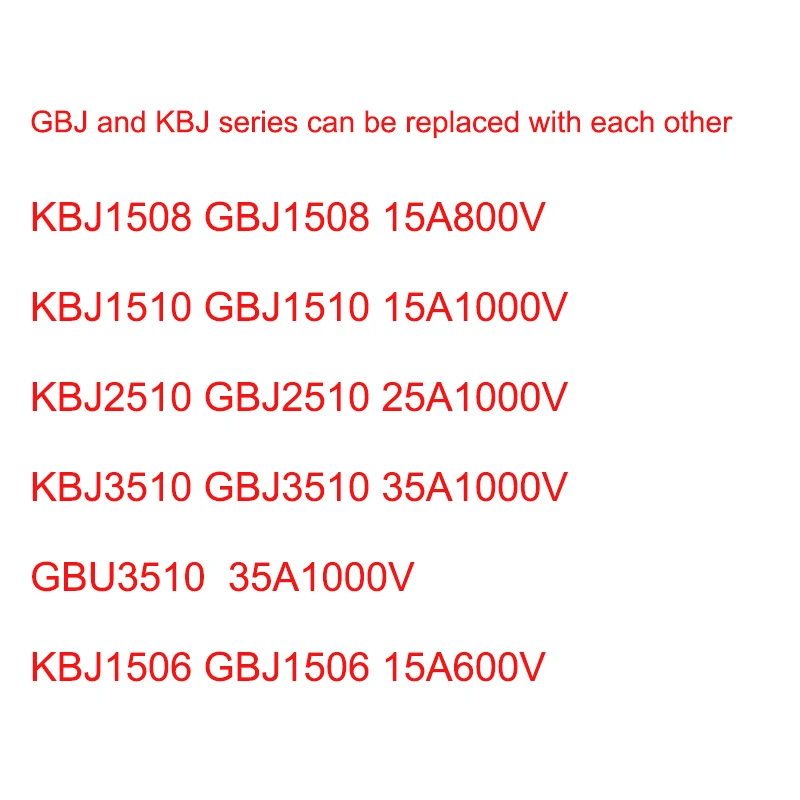 Мостовой реактор KBJ1508 GBJ1508 KBJ1510 GBJ1510 KBJ2510 GBJ2510 KBJ3510 GBJ3510 KBJ1506 GBJ1506 GBU3510 15A 25A 35A 1000 В 5 шт. |