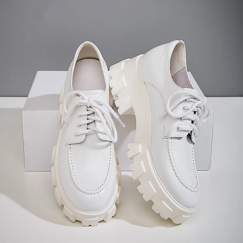 

Women's genuine leather lace-up flatform flats oxfords leisure thic sole brogues shoes high quality soft comfortable casual shoe