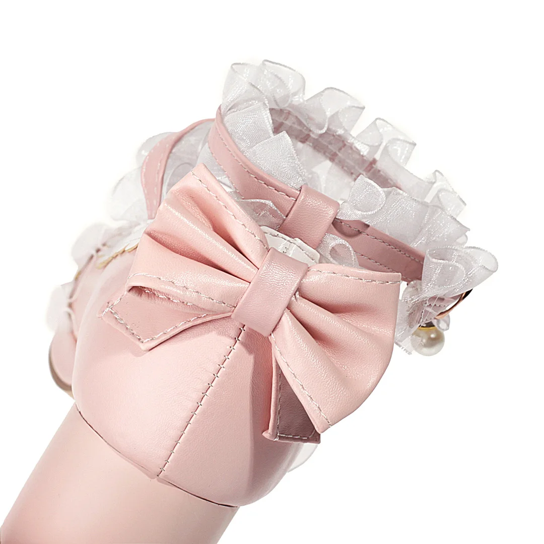 

Women Lolita Shoes Vintage Cute Lace Bowknot High Heel Platform Sweet Ladies Pumps Girls Princess Kawaii Wedding Party Cosplay