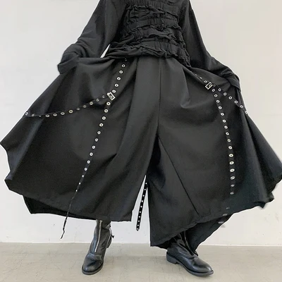 Брюки Yamamoto мужские с заклепками ассиметричные свободные штаны темная осенняя