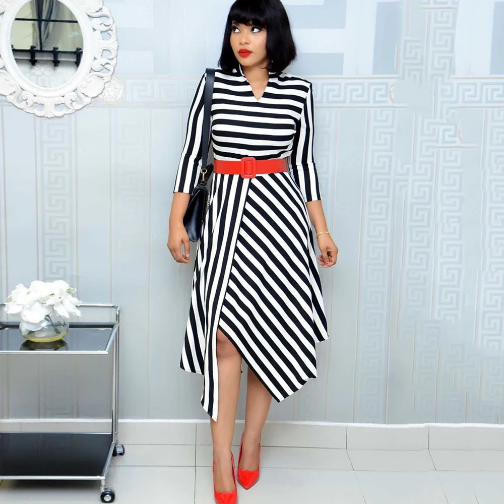 Женское офисное платье в полоску африканская мода асимметричная туника с