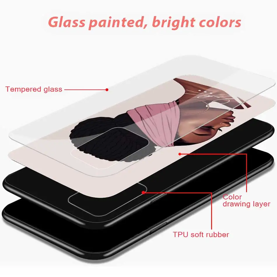 

Tempered Glass Case For Samsung Galaxy A51 A71 A50 A70 A21s A31 A41 A30 A40 A10 A20 Black Girl Melanin Poppin Back Cover Coque