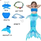 Детский купальник русалки, купальный костюм бикини с очками-гирляндами, детская одежда, Раздельный купальник, хвост русалки