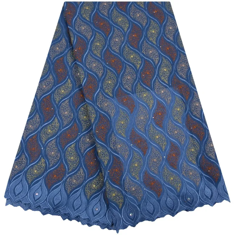 New Arrival African Swiss Cotton Voile Lace In Switzerland Stoned Royal Blue Golden Thread Nigerian Tulle Laces For Sewing F1729 | Дом и сад