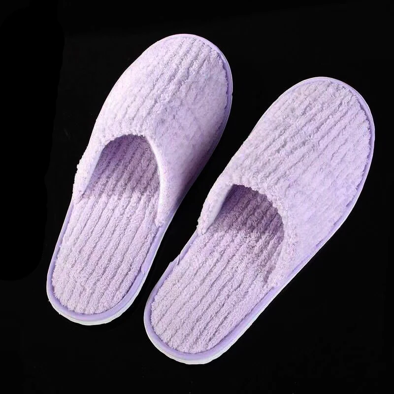 light purple Коралловые бархатные одноразовые Тапочки унисекс; домашние Тапочки для гостей; утолщенные Нескользящие принадлежности для гостиниц; женские тапочки для путешествий - Цвет: light purple