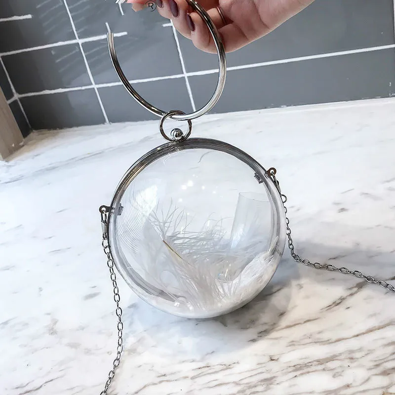 

Женская круглая сумка, прозрачная сумка-мессенджер, сумка через плечо с акриловой цепочкой, круглые тоуты, кошелек для денег, женская сумка, ...