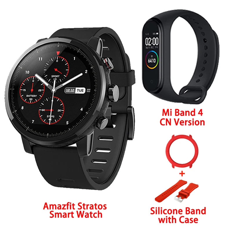 Silicon Red Case Amazfit Stratos умные часы приложение Ver 2 gps монитор сердечного ритма 5 атм водонепроницаемый Xiaomi экосистема умные часы - Цвет: Silicon Red Case