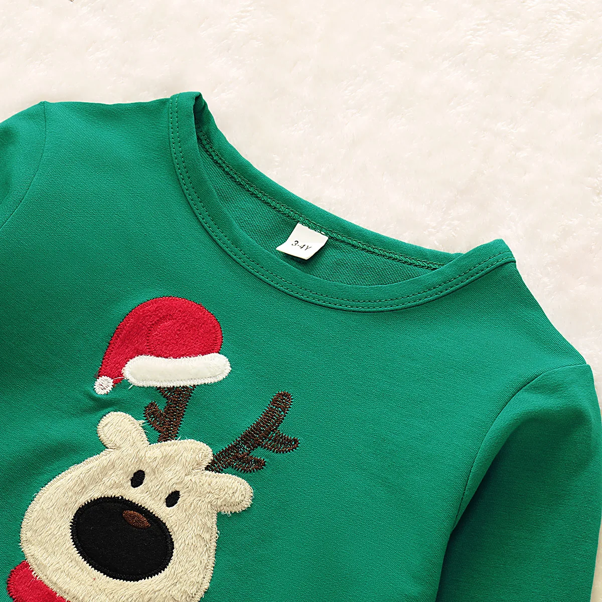 Christmas Clothes Mom Dad Kids Green deer head Long Sleeve Pullover Sweatshirt Jumper Family Matching Warm Autumn Casual Tops