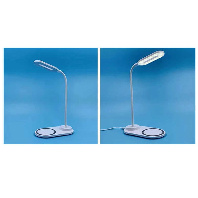 

Quick Wireless Charging LED Table Desk Lamp Portable Eye Protect 360 Degree Flexible Press Control Night Light - White-ABUX