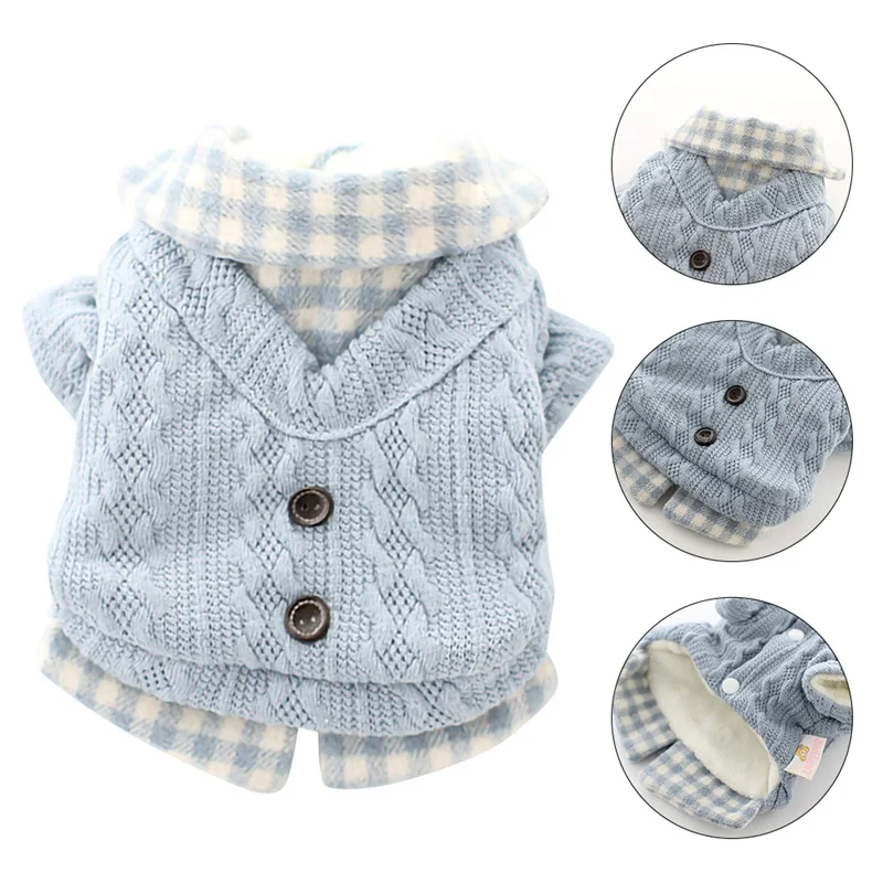 

Pet Autumn Winter Design Fake Two Pieces Plaid Sweaters Dog Cat Keep Warm Fashion Gentleman Style Coat