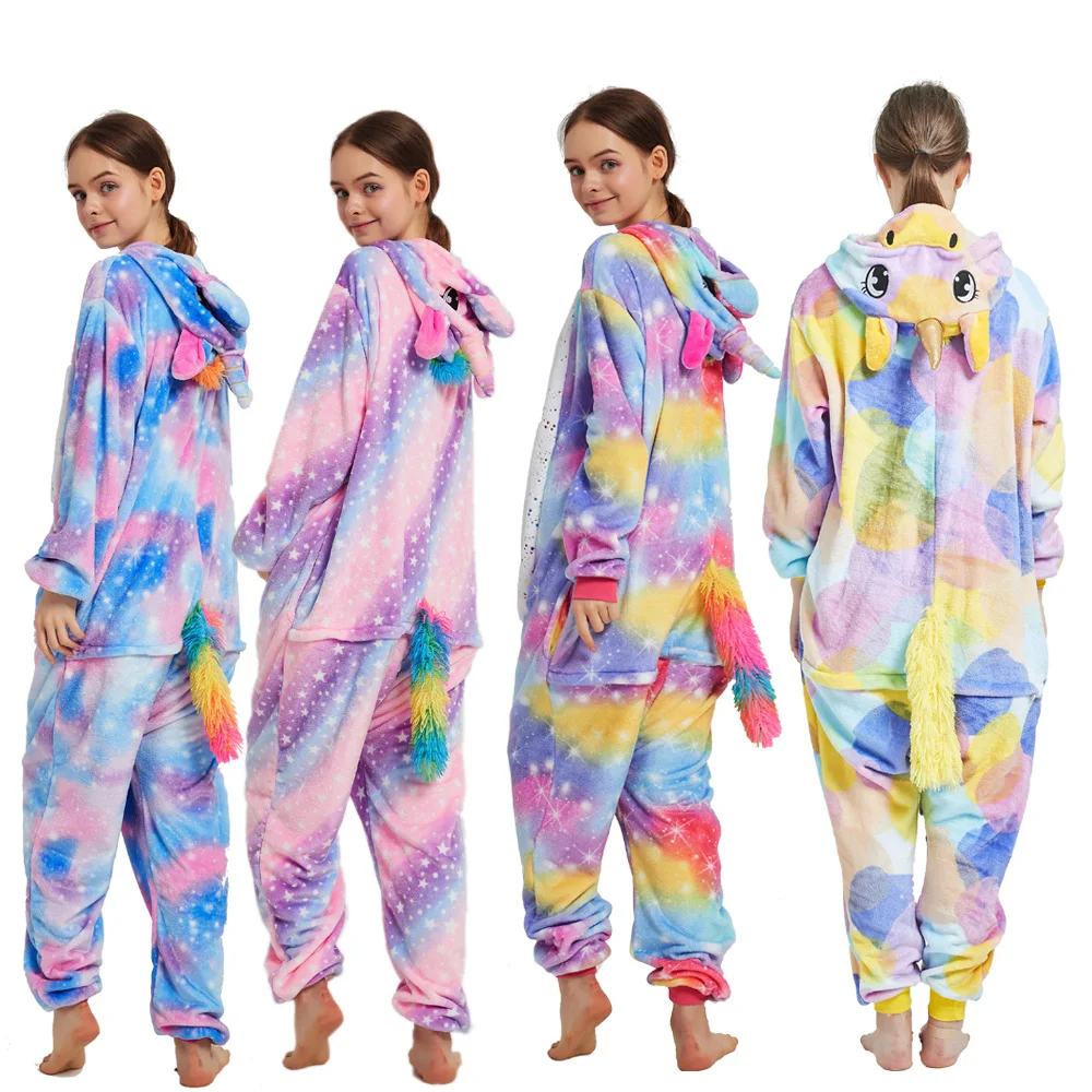 Цельные фланелевые пижамы кигуруми с животными Детские детские Единорог панда