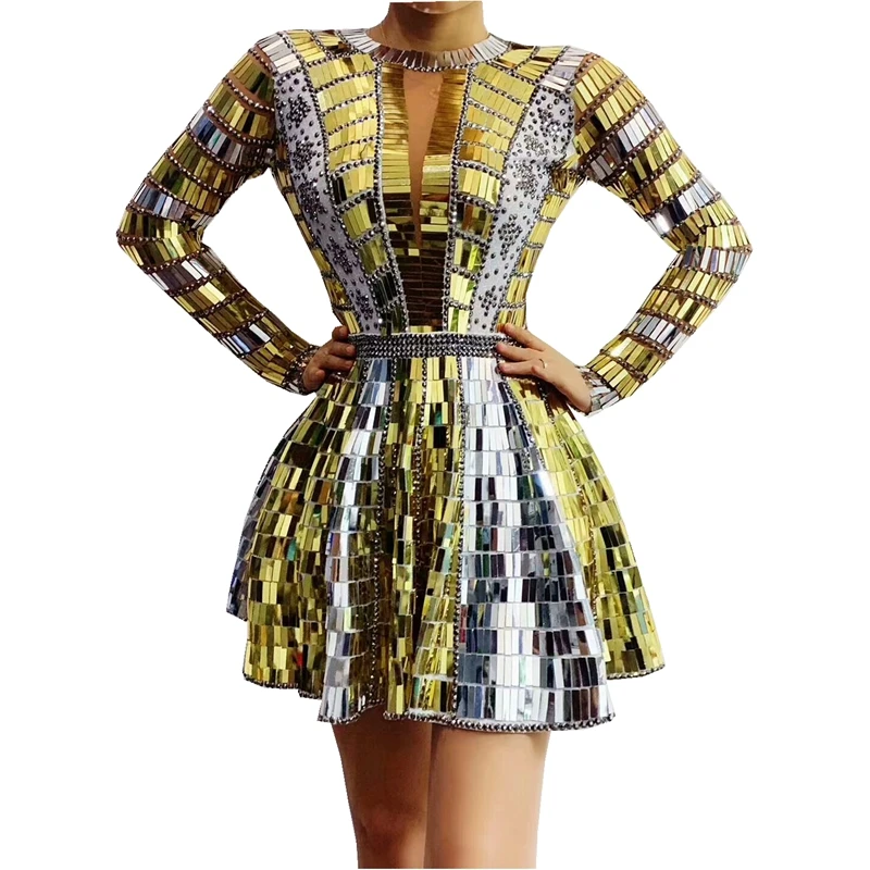 Блестящие золотые и серебряные блестки Стразы платье с открытой спиной DJ певец