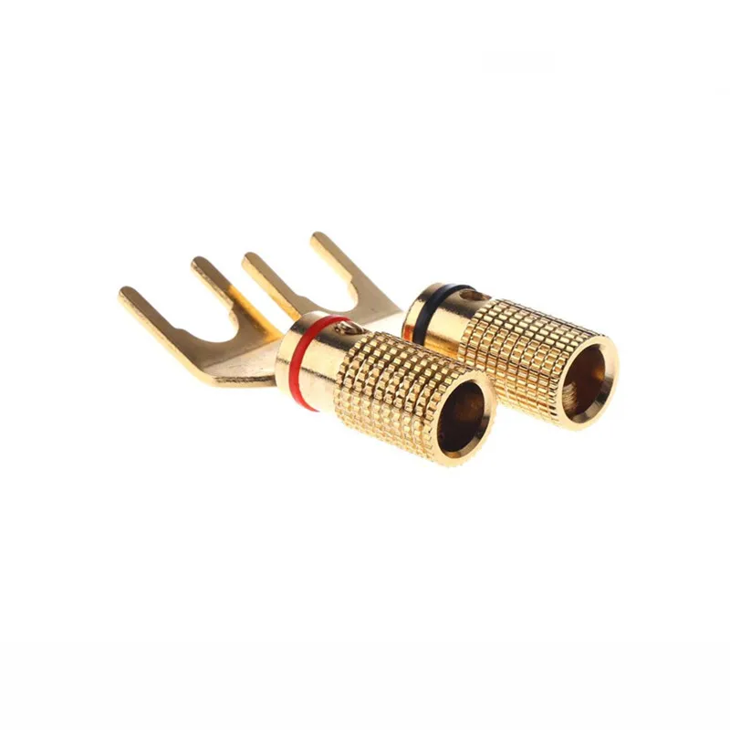 2x Speaker Banana Spade Plug Screw Y Type Brass Gold Plated Connector | Accessories