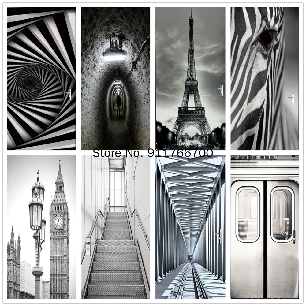 Наклейка на дверь ПВХ черно-белая водостойкая | Дом и сад