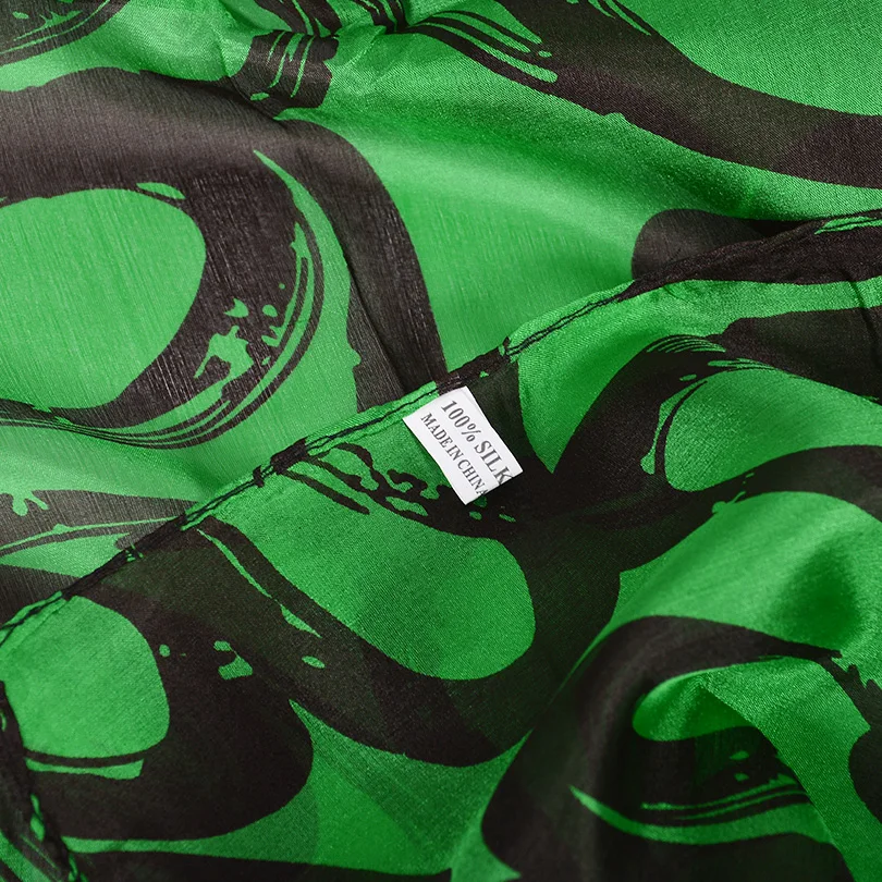 BYSIFA женский зеленый шелковый шарф с граффити шаль Осень зима 100% шелк длинные