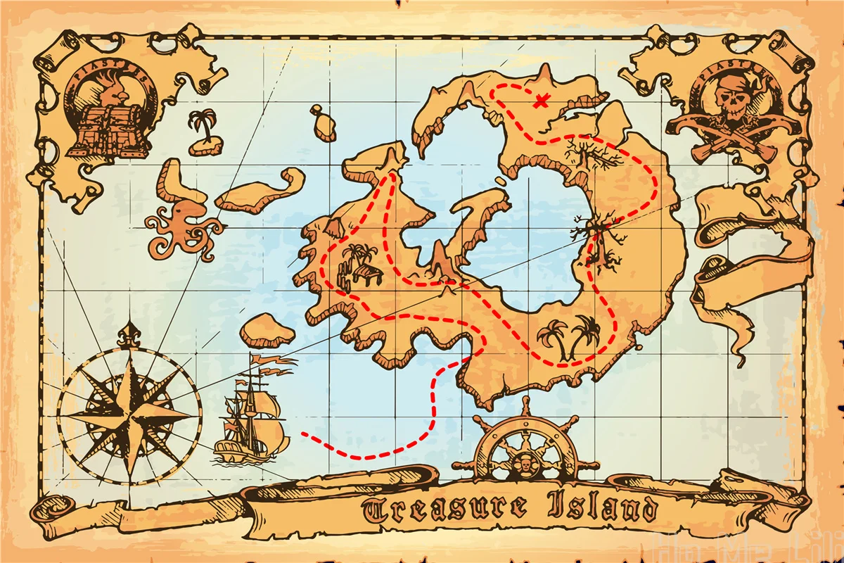 Векторный навигационный компас с изображением старой пиратской карты черепа