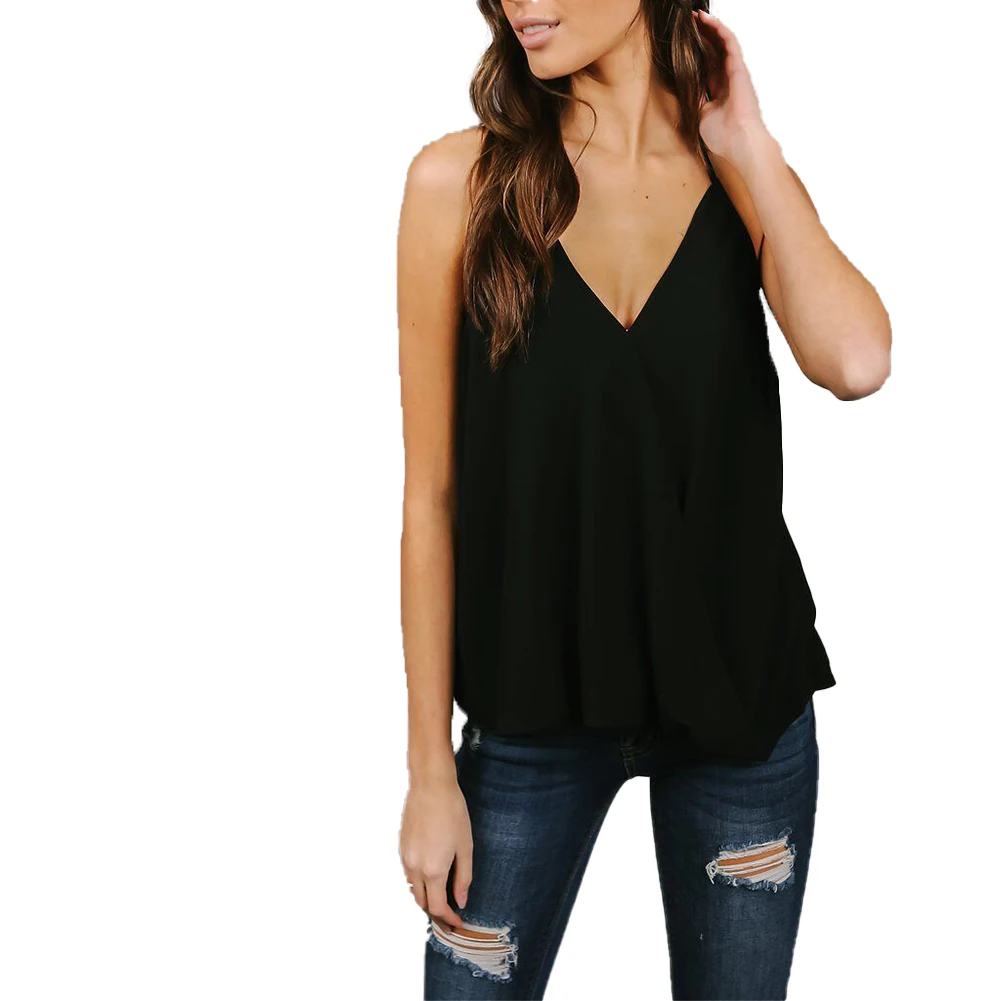4 цвета Женский Летний жилет с вырезом топ шифоновый без рукавов v-образный вырез