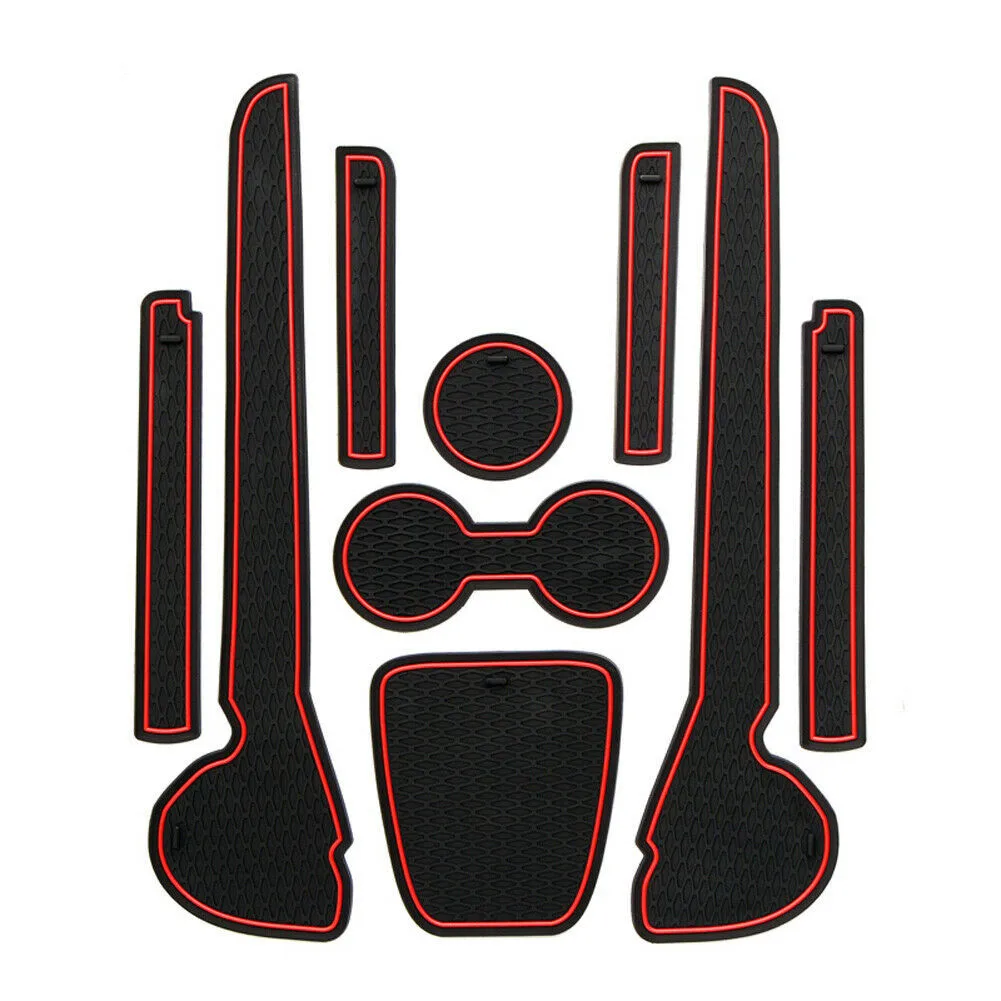 

9pcs/set Nine Pieces In Red Door Slot Mat Rubber Cup Holder Non-slip Mat Interior Accessories Automotive Interior Stickers