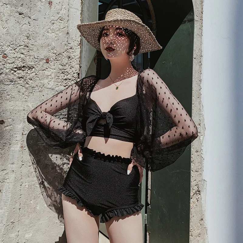 

Bathing Suit Womens Split Type Korean INS Wind Belly Covering Slimming Girls Conservative High-waisted Boxer Gauze /30