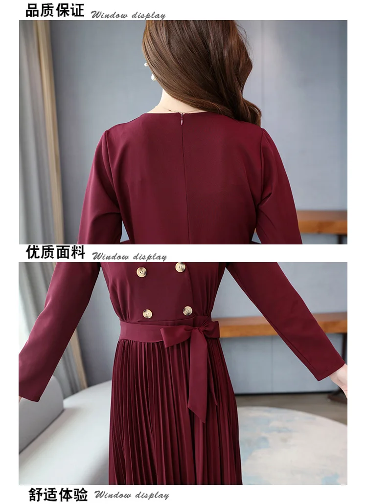 

High Quality Long Sleeve Dress For Women Button Ladies Dresses Pleated Vestidos De Fiesta De Noche Korean Clothes For Women