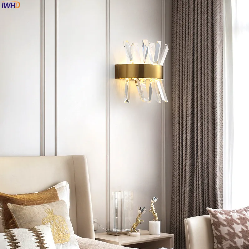 

IWHD Mordern Luxury Crystal Wall Lights For Home Lighting Bedroom Bathroom Mirror Light Nordic LED Wall Lamp Sconces Wandlamp Applique Murale