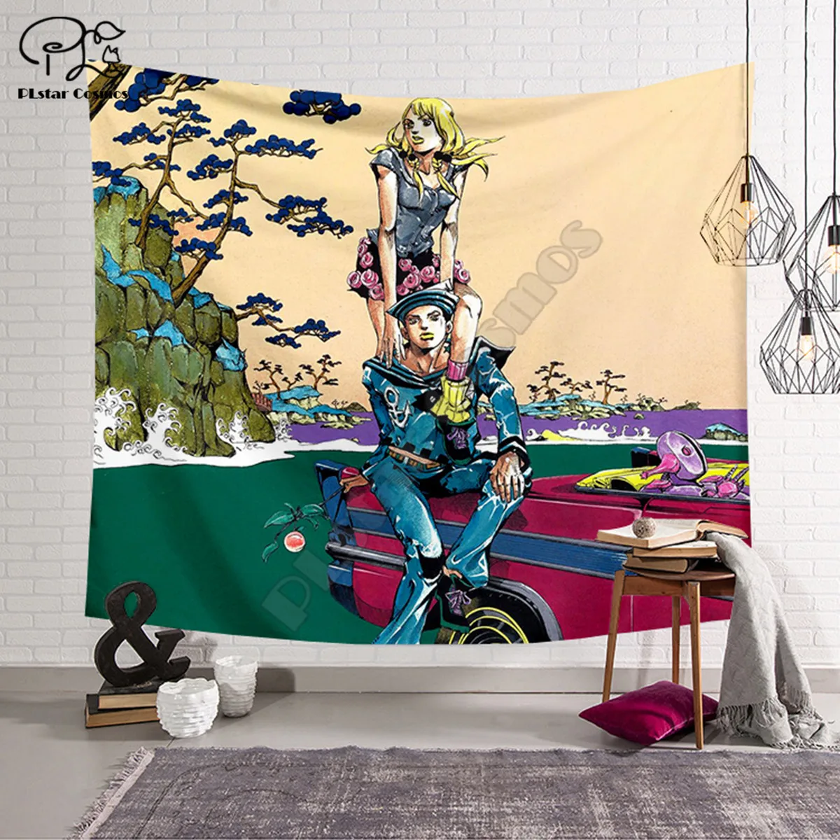 Забавный мультяшный гобелен с персонажами невероятных приключений Джоджо