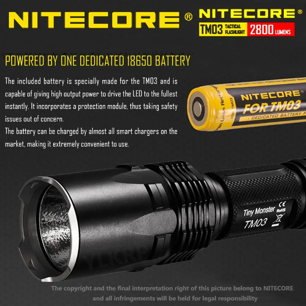 Тактический фонарик NITECORE TM03 TM03CRI CREE XHP70 светодиодный фонарь с дальностью луча до