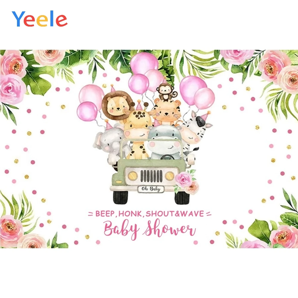 

Фон для студийной фотосъемки с изображением цветов листьев животных воздушных шаров детского дня рождения