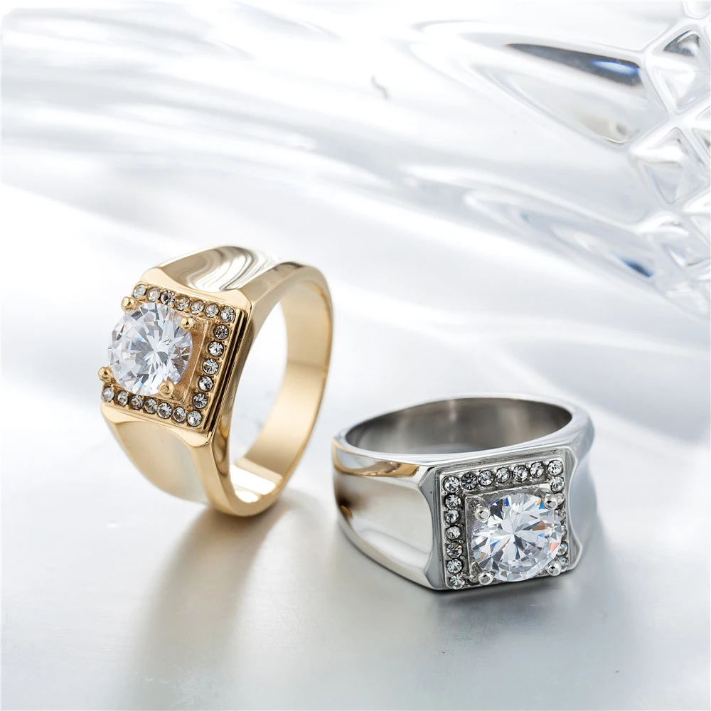 

Luxury Designs Large Cubic Zirconia Solitaire Rings for Women High Quality 316l Stainless Steel Wedding Engagement Band Jewelry