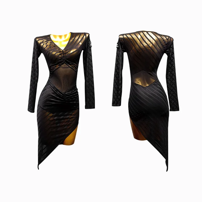 

Latin Dance Dress Sexy See-Through Mesh Adults Practice Wear Salsa Rumba Cha Cha Samba Tango Dancing Performance Clothing DN4858