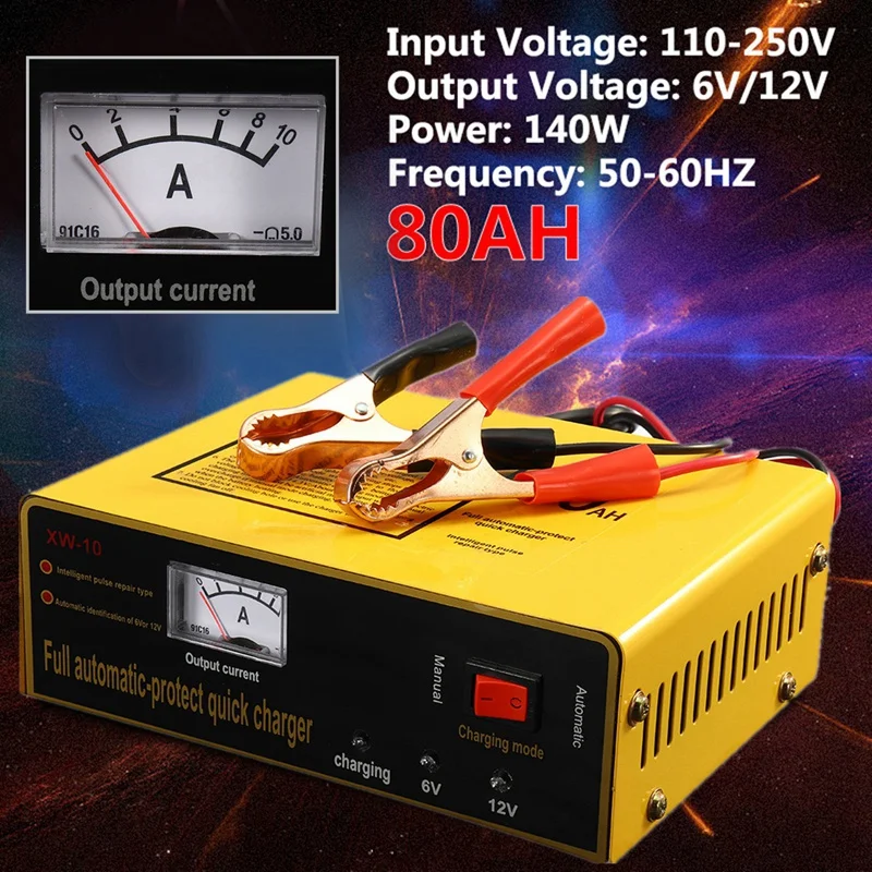 

Us Plug 6V/12V 80Ah 140W Automatic ligent Car Battery Charger Negetive