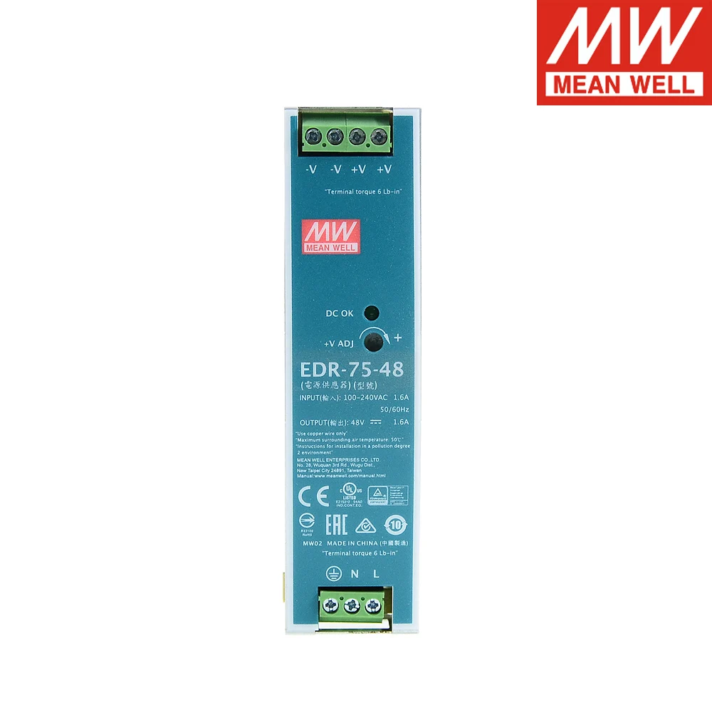 Mean Well EDR 75 24 220 в переменный ток постоянный одиночный выход Din рейка импульсный