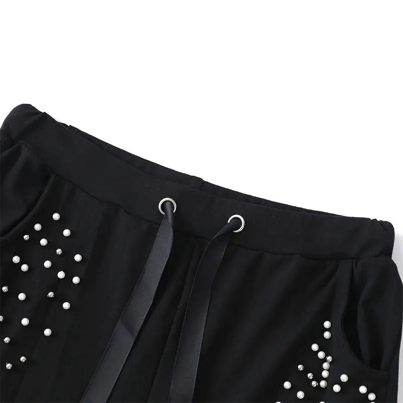 

2020 New Summer Autumn Two Piece Set Women Suit Fashion Bead Long Tracksuit Women Round Neck Casual 2 Piece Sets Womens Outfits