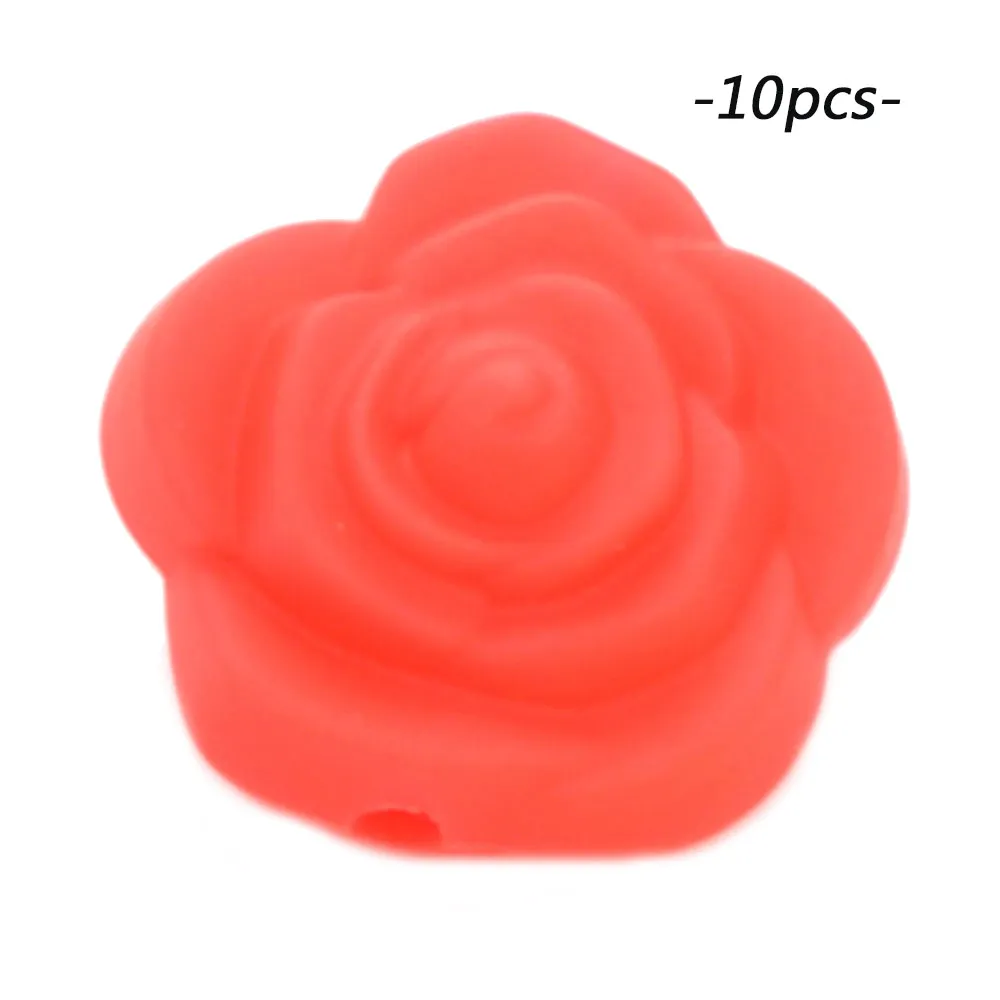 scarlet red LOFCA 10 шт Силиконовые Бусины розы пищевой силиконовый продукт для детей для изготовления ювелирных изделий Детская Соска-подвеска BPA бесплатные игрушки - Цвет: scarlet red