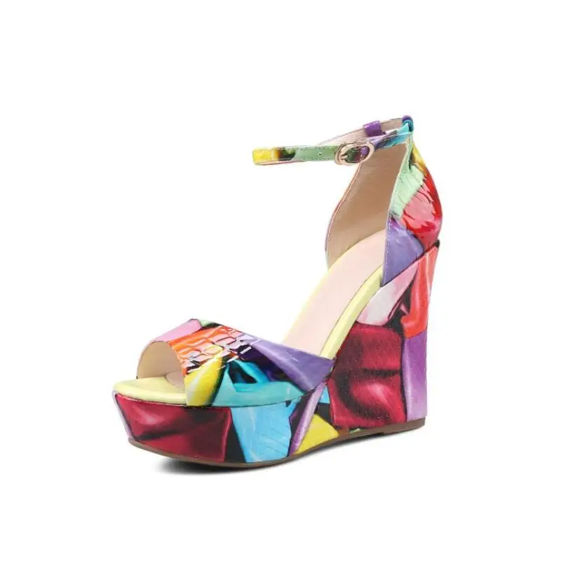 Mixed Color Summer Fashion Women Sandals Wedges High Heel And 3-5cm Platform Cover Buckle Strap Shoes | Обувь