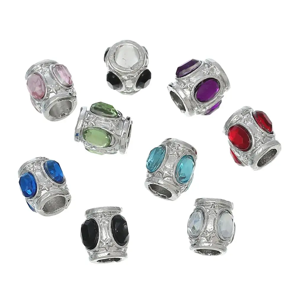 

Doreenbeads Европейский амулет бусины цилиндрический серебряный цвет в случайном порядке Стразы Звезды резные около 12x11 мм, отверстие: 5,1 мм, 10 шт