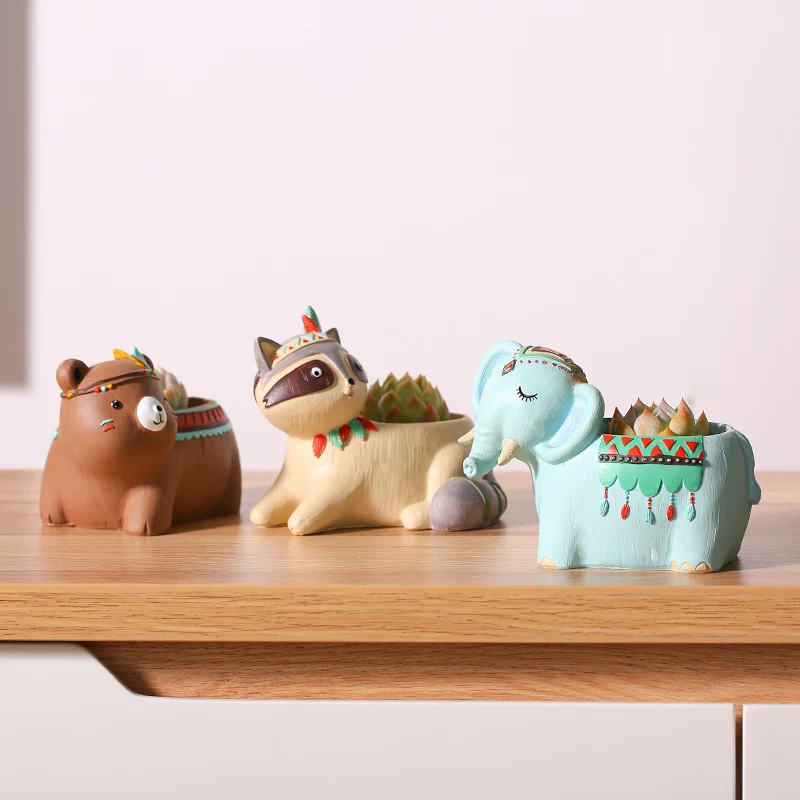 Настольные горшки в этническом стиле с животными цветочные для суккуленты