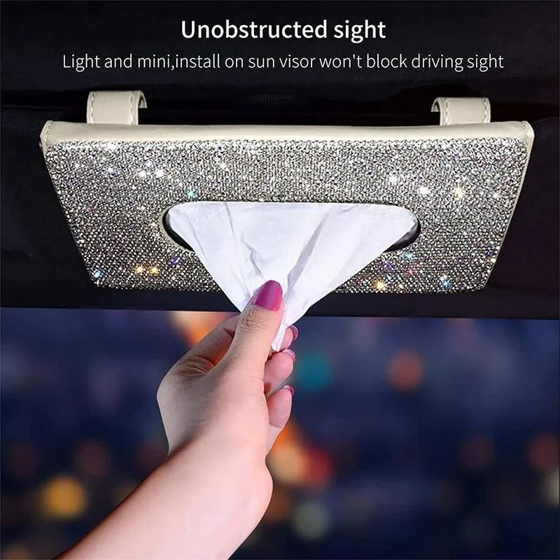 

Universal Crystal Car Tissue Box Towel Sets Car Sun Visor Tissue Box Holder Auto Interior Storage Decoration For Car Accessories