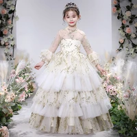 gorgeous flower girl dresses for wedding fashionable pageant gown long sleeve lace appliques royal communion dresses for girl
