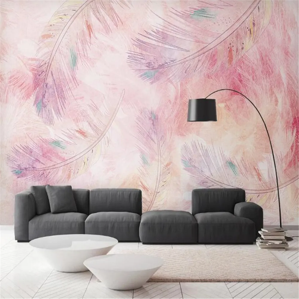 Milofi rosa fjærmaleri tapet personlighet veggmalerier bakgrunnsvegg |