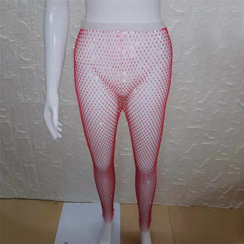 Ажурные блестящие стразы, прозрачные Лоскутные Длинные штаны, Летние черные белые сексуальные женские облегающие Клубные вечерние Брюки