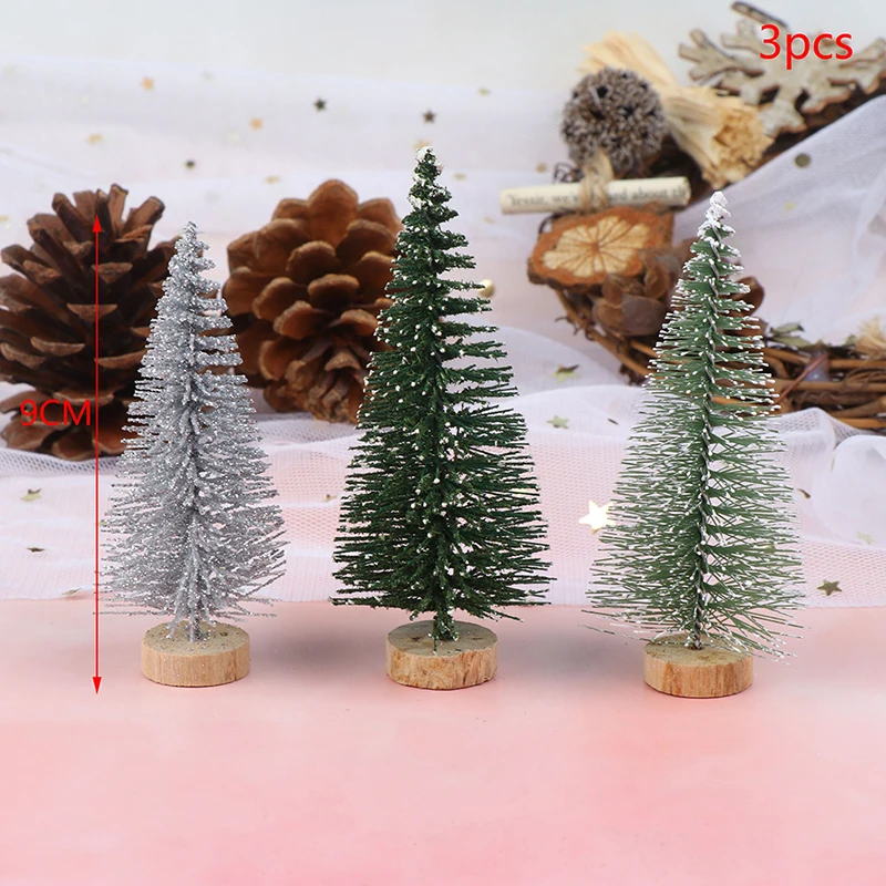 7/9cm DIY Christmas Tree Mini Pine With Wood Base Home Table Top Decor Miniatures | Дом и сад