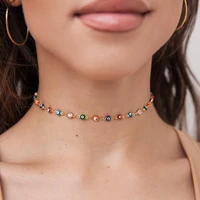 enamel evil eye choker necklace multicolor round beads religious necklace gold color silver color 32cm12 58 long 1 piece