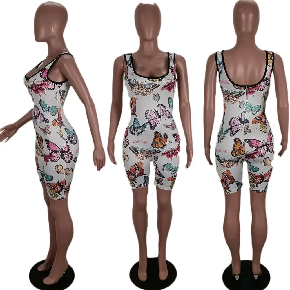 Adogirl Butterfly Print Jumpsuit Color Patchwork U Neck Tank Vest Shorts Romper Casual Playsuit Summer Fashion Onesies Overall | Женская