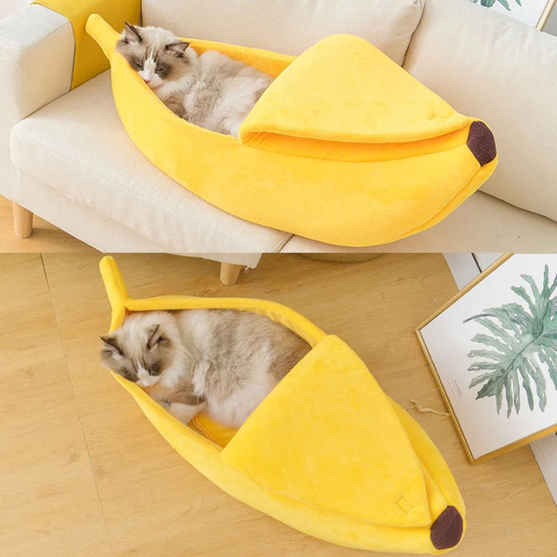 

Banana Cat Bed House Cute Cozy Cat Mat Beds Warm Durable Portable Pet Basket Kennel Dog Cushion Cat Supplies Funny Multicolor