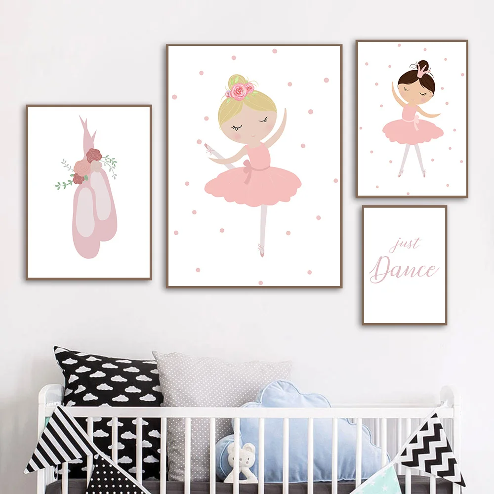 

Nordic Canvas Painting Poster Ballet Girl Nursery Canvas Printmaking Baby Girl Room Decoration Pink Dancer Mural Bedroom