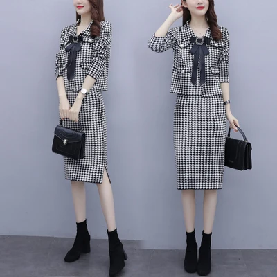 

Peter Pan Collar 2 Pcs Set Women Skirt Sets Knitted Women's Sweater Fragrance Business Skirt Suit Ensemble Femme Survetement
