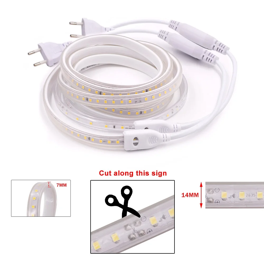 120LED/M SMD 2835 Светодиодные полосы света AC 220V с вилкой питания IP65 водонепроницаемый |